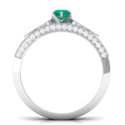 Vintage Inspired Real Emerald Wedding Ring Set with Diamond Emerald - ( AAA ) - Quality - Rosec Jewels