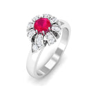 Natural Ruby Flower Promise Ring with Diamond Ruby - ( AAA ) - Quality - Rosec Jewels