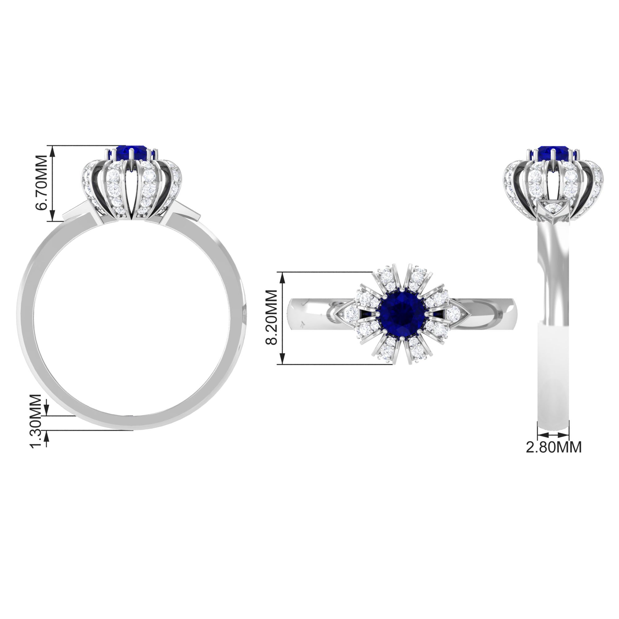 Elegant Blue Sapphire and Diamond Flower Engagement Ring Blue Sapphire - ( AAA ) - Quality - Rosec Jewels