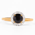 Black and White Diamond Promise Ring with Halo Black Diamond - ( AAA ) - Quality - Rosec Jewels