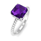 Asscher Cut Amethyst Solitaire Ring with Twisted Rope Amethyst - ( AAA ) - Quality - Rosec Jewels