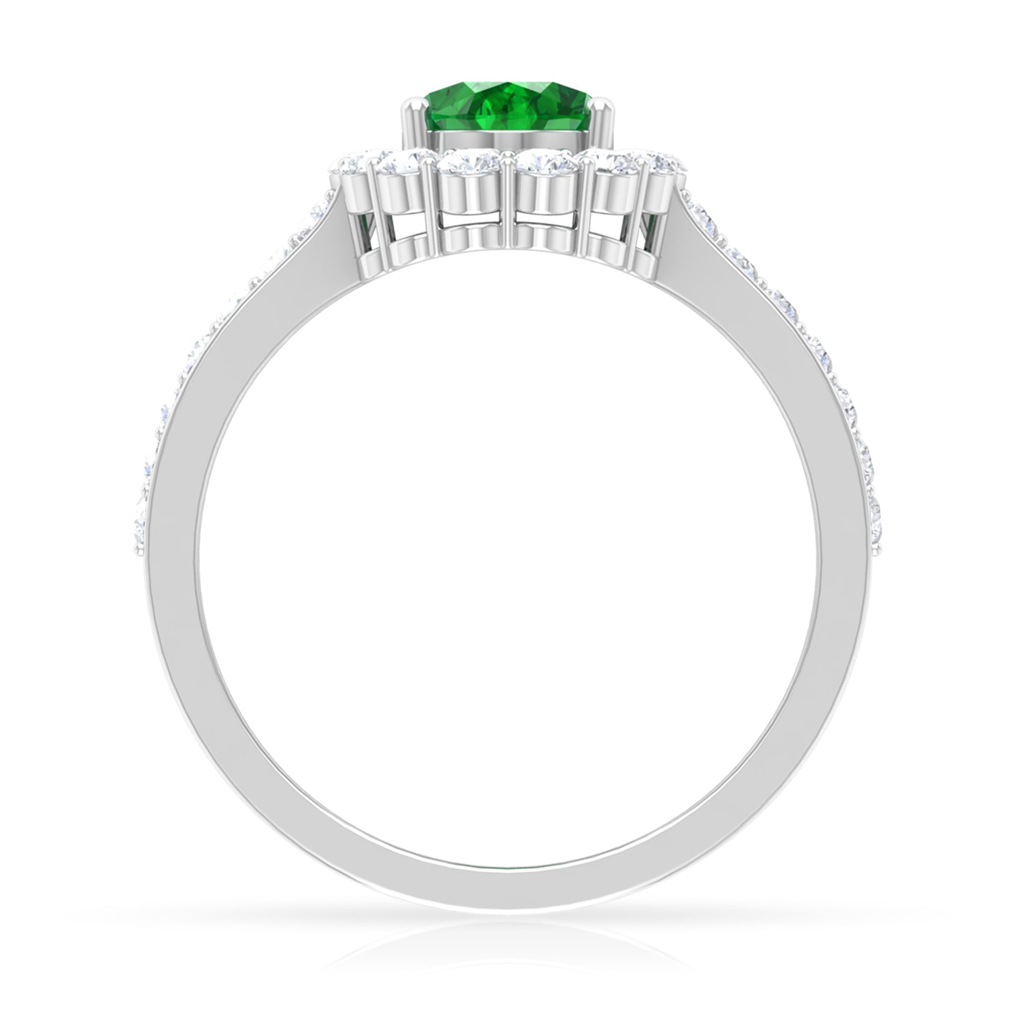 1 CT Oval shape Emerald Halo Engagement Ring with Diamond Emerald - ( AAA ) - Quality - Rosec Jewels