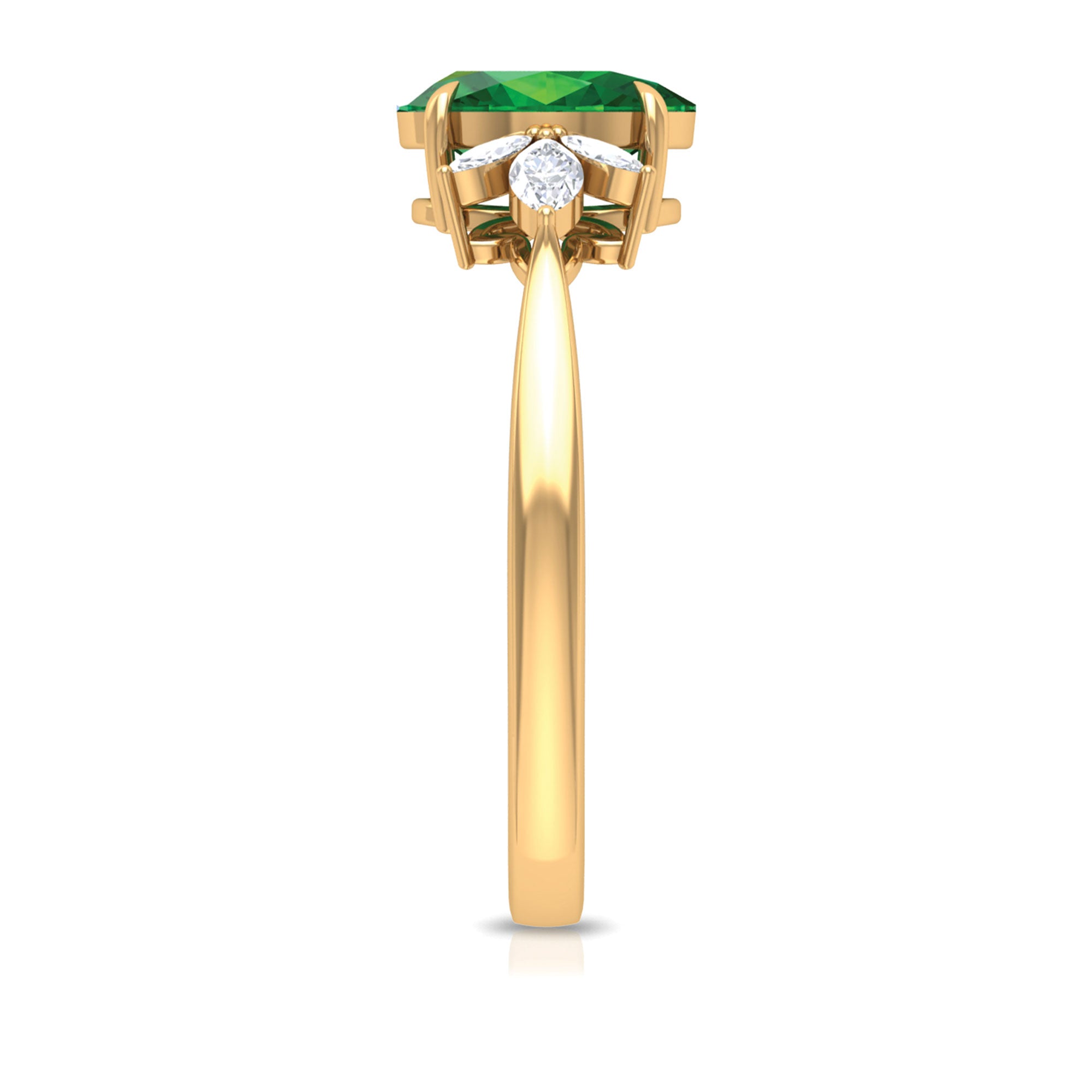 Claw Set Oval shape Emerald Solitaire Ring with Marquise Diamond Trio Emerald - ( AAA ) - Quality - Rosec Jewels