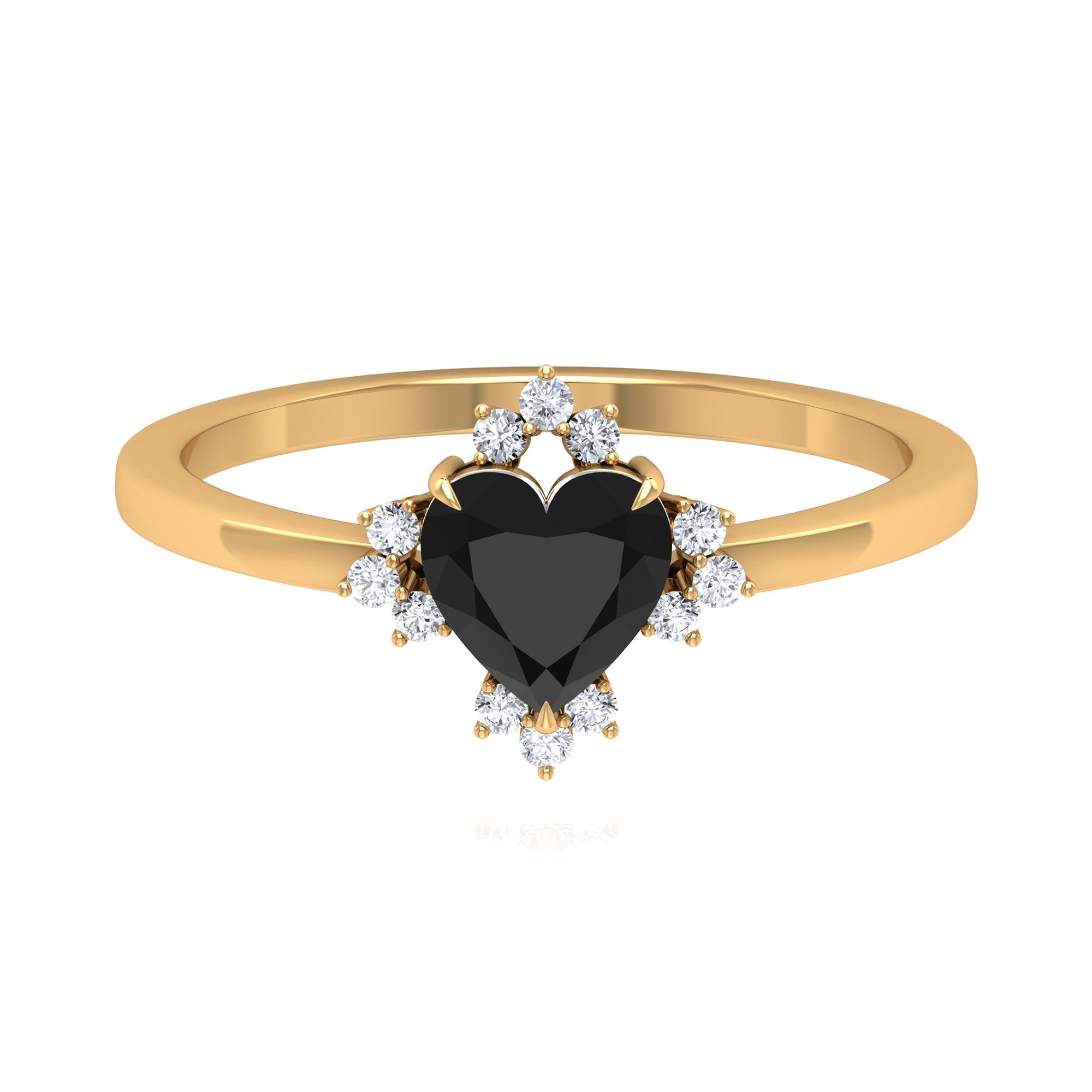 Heart Shape Black Onyx Promise Ring with Diamond Accent Black Onyx - ( AAA ) - Quality - Rosec Jewels