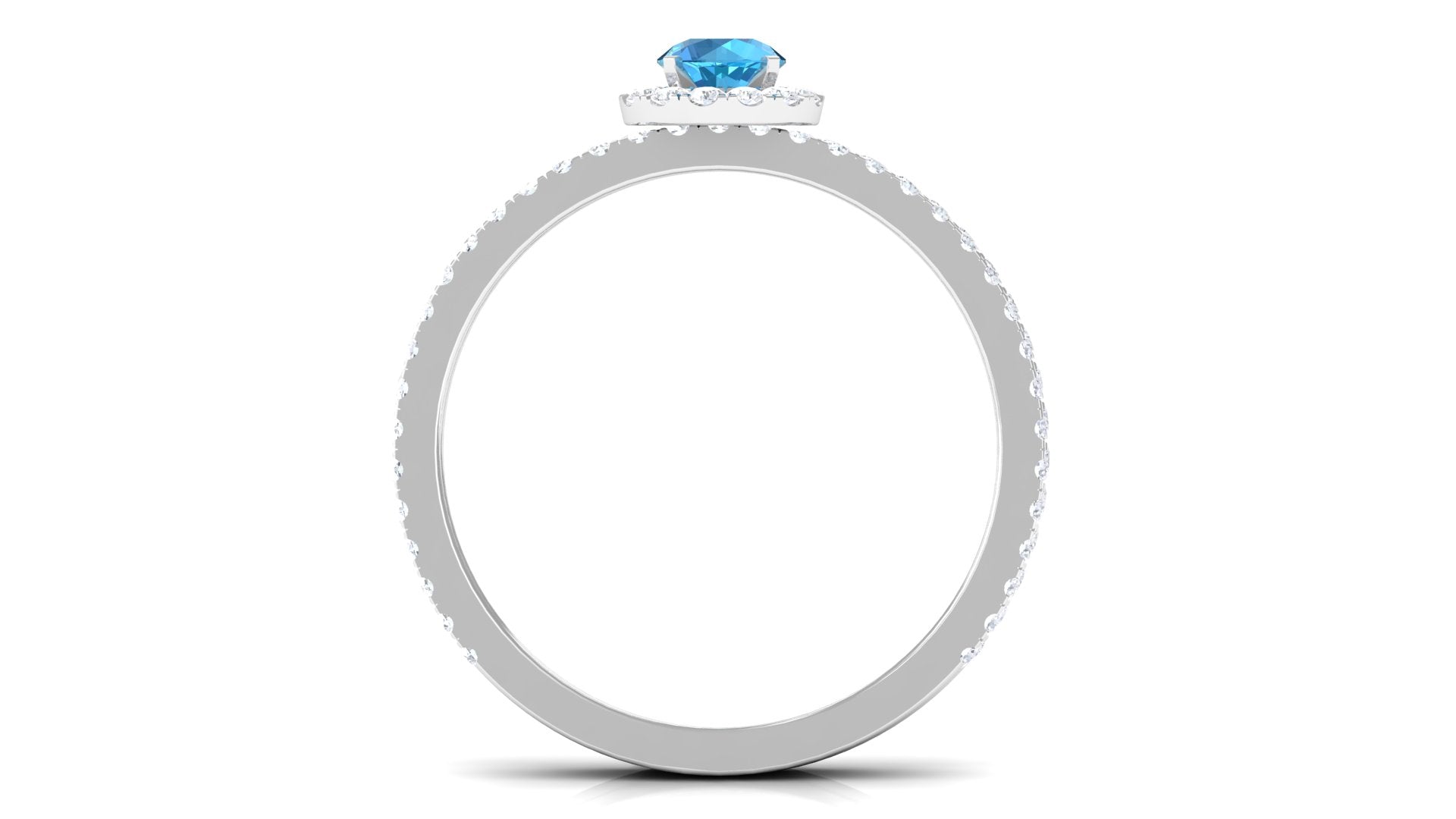 Minimal Round Shape Swiss Blue Topaz Halo Ring Set with Diamond Swiss Blue Topaz - ( AAA ) - Quality - Rosec Jewels