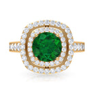 Certified Lab Grown Emerald Double Halo Engagement Ring With Moissanite Lab Created Emerald - ( AAAA ) - Quality - Rosec Jewels