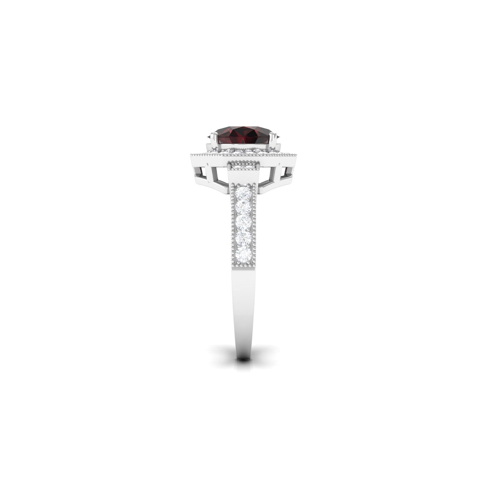 3.25 CT Garnet Vintage Engagement Ring with Diamond Side Stones and Milgrain Detailing Garnet - ( AAA ) - Quality - Rosec Jewels