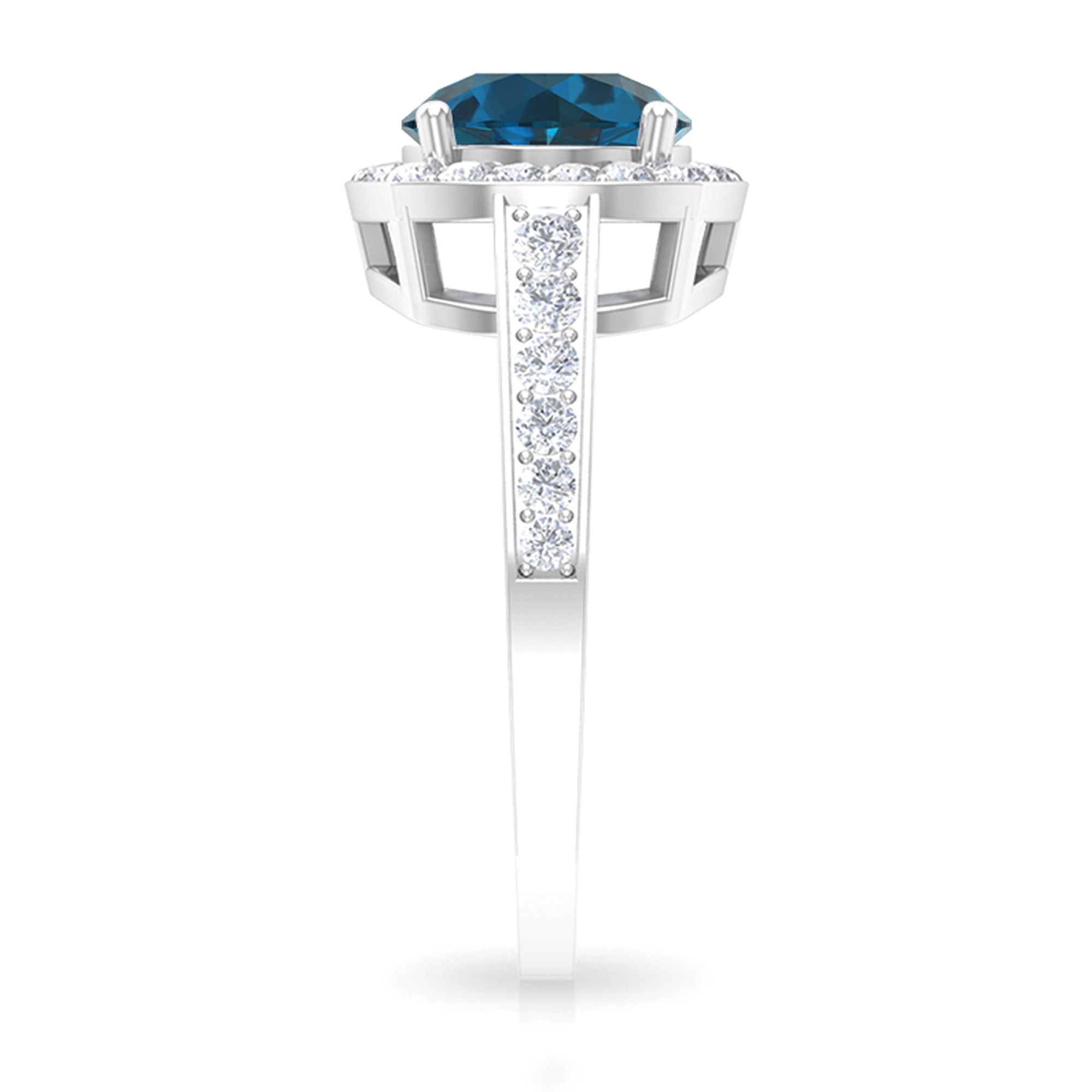 Round London Blue Topaz Classic Halo Ring with Diamond London Blue Topaz - ( AAA ) - Quality - Rosec Jewels