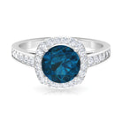 Round London Blue Topaz Classic Halo Ring with Diamond London Blue Topaz - ( AAA ) - Quality - Rosec Jewels