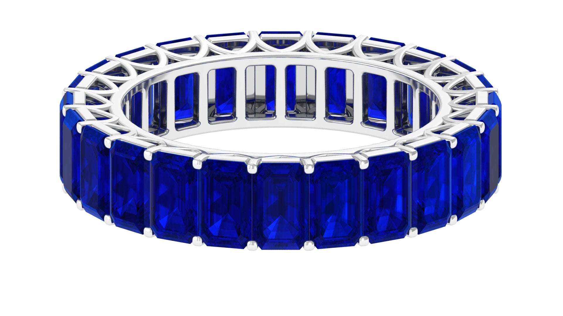 Emerald Cut Lab Grown Blue Sapphire Eternity Band Ring Lab Created Blue Sapphire - ( AAAA ) - Quality - Rosec Jewels