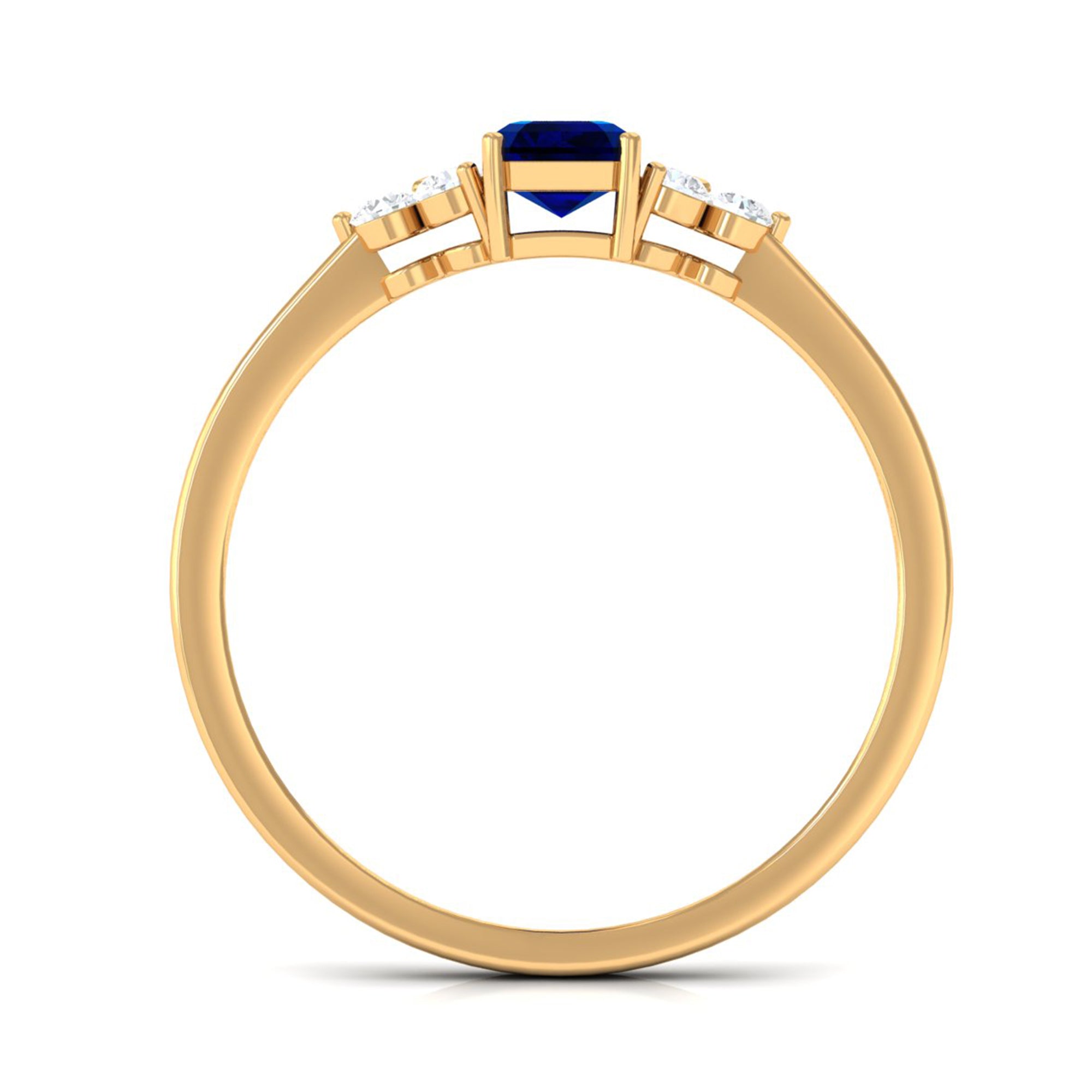 Emerald Cut Created Blue Sapphire Solitaire Ring with Diamond Trio Lab Created Blue Sapphire - ( AAAA ) - Quality - Rosec Jewels