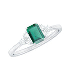 Octagon Cut Created Emerald Solitaire Ring with Diamond Trio Lab Created Emerald - ( AAAA ) - Quality - Rosec Jewels