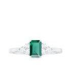 Octagon Cut Created Emerald Solitaire Ring with Diamond Trio Lab Created Emerald - ( AAAA ) - Quality - Rosec Jewels