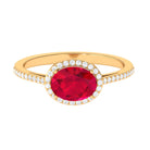 Oval Cut Created Ruby East West Engagement Ring with Diamond Halo Lab Created Ruby - ( AAAA ) - Quality - Rosec Jewels