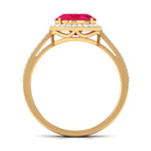 Oval Cut Created Ruby East West Engagement Ring with Diamond Halo Lab Created Ruby - ( AAAA ) - Quality - Rosec Jewels