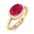 Oval Cut Created Ruby East West Engagement Ring with Diamond Halo Lab Created Ruby - ( AAAA ) - Quality - Rosec Jewels