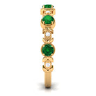 Floral Inspired Lab Grown Emerald and Diamond Half Eternity Ring Lab Created Emerald - ( AAAA ) - Quality - Rosec Jewels