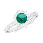 1 CT Round Created Emerald Classic Halo Engagement Ring with Diamond Lab Created Emerald - ( AAAA ) - Quality - Rosec Jewels