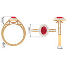 Lab-Created Ruby Beaded Engagement Ring with Diamond Lab Created Ruby - ( AAAA ) - Quality - Rosec Jewels