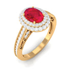 Lab-Created Ruby Beaded Engagement Ring with Diamond Lab Created Ruby - ( AAAA ) - Quality - Rosec Jewels