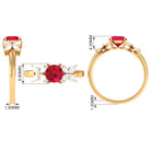 Round Created Ruby Floral Engagement Ring with Moissanite Accent Lab Created Ruby - ( AAAA ) - Quality - Rosec Jewels