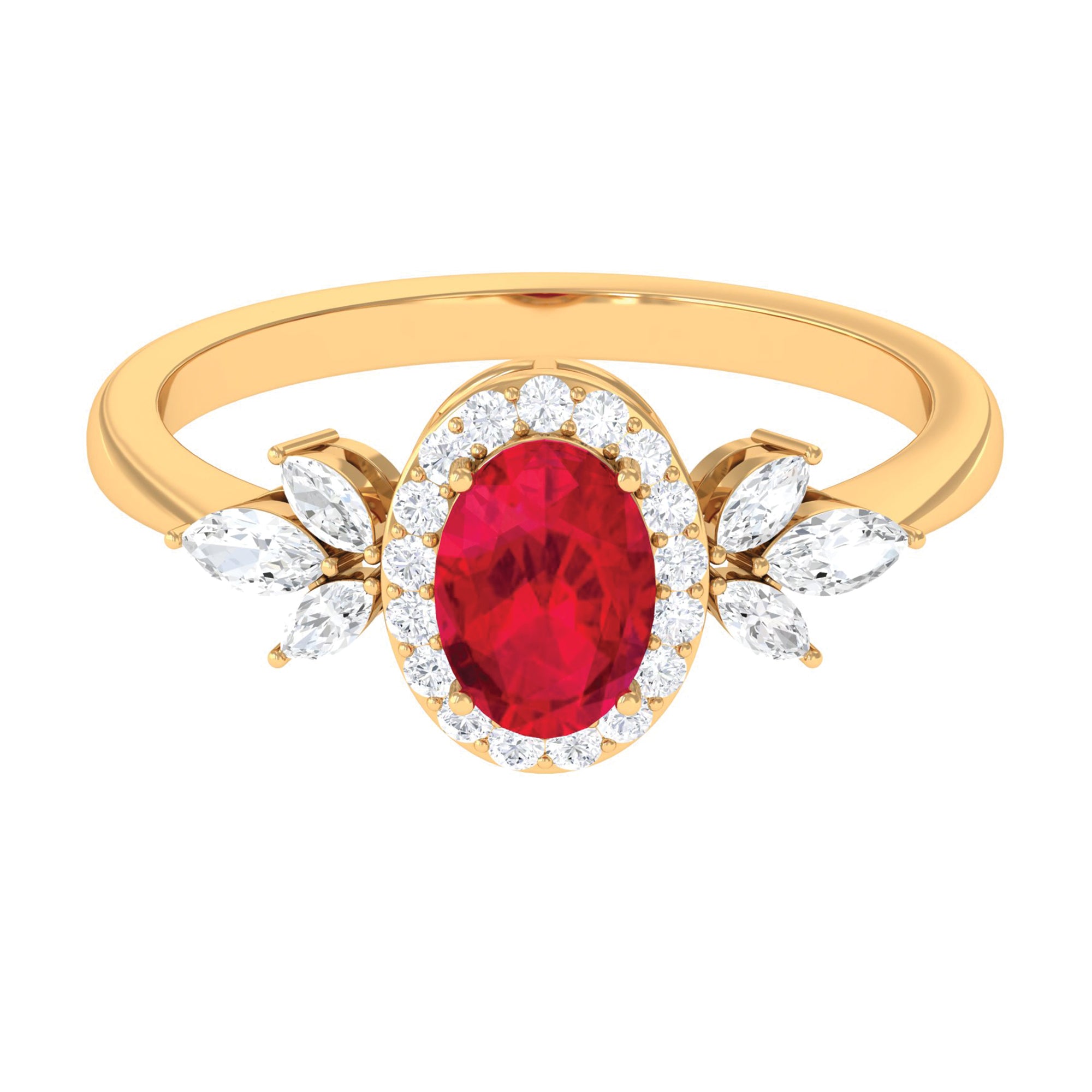 Oval Cut Lab-Created Ruby Statement Engagement Ring with Diamond Lab Created Ruby - ( AAAA ) - Quality - Rosec Jewels