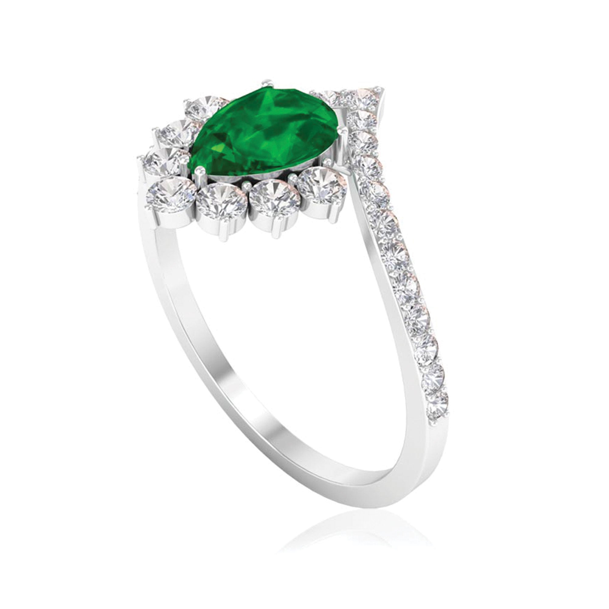 Lab Grown Emerald and Diamond Designer Engagement Ring Lab Created Emerald - ( AAAA ) - Quality - Rosec Jewels