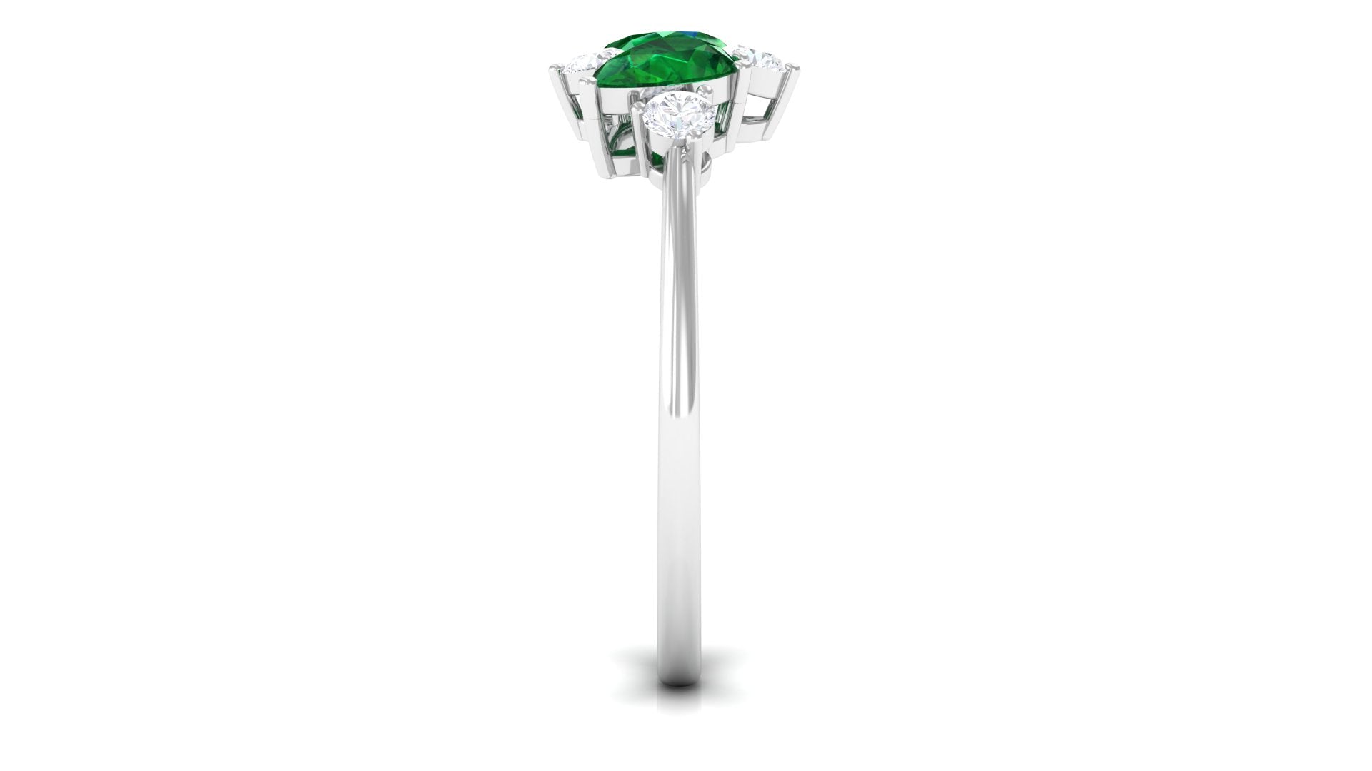 Pear Cut Created Emerald Cluster Promise Ring with Diamond Lab Created Emerald - ( AAAA ) - Quality - Rosec Jewels