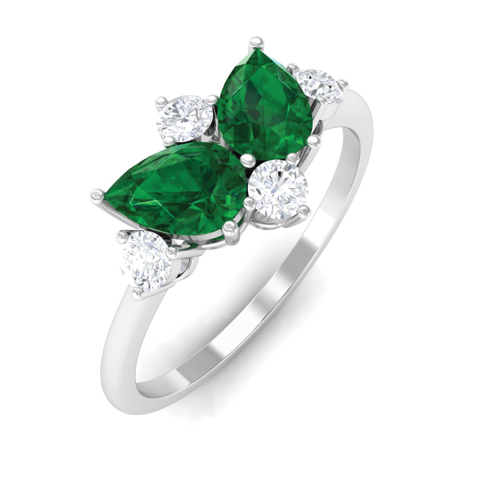 Pear Cut Created Emerald Cluster Promise Ring with Diamond Lab Created Emerald - ( AAAA ) - Quality - Rosec Jewels