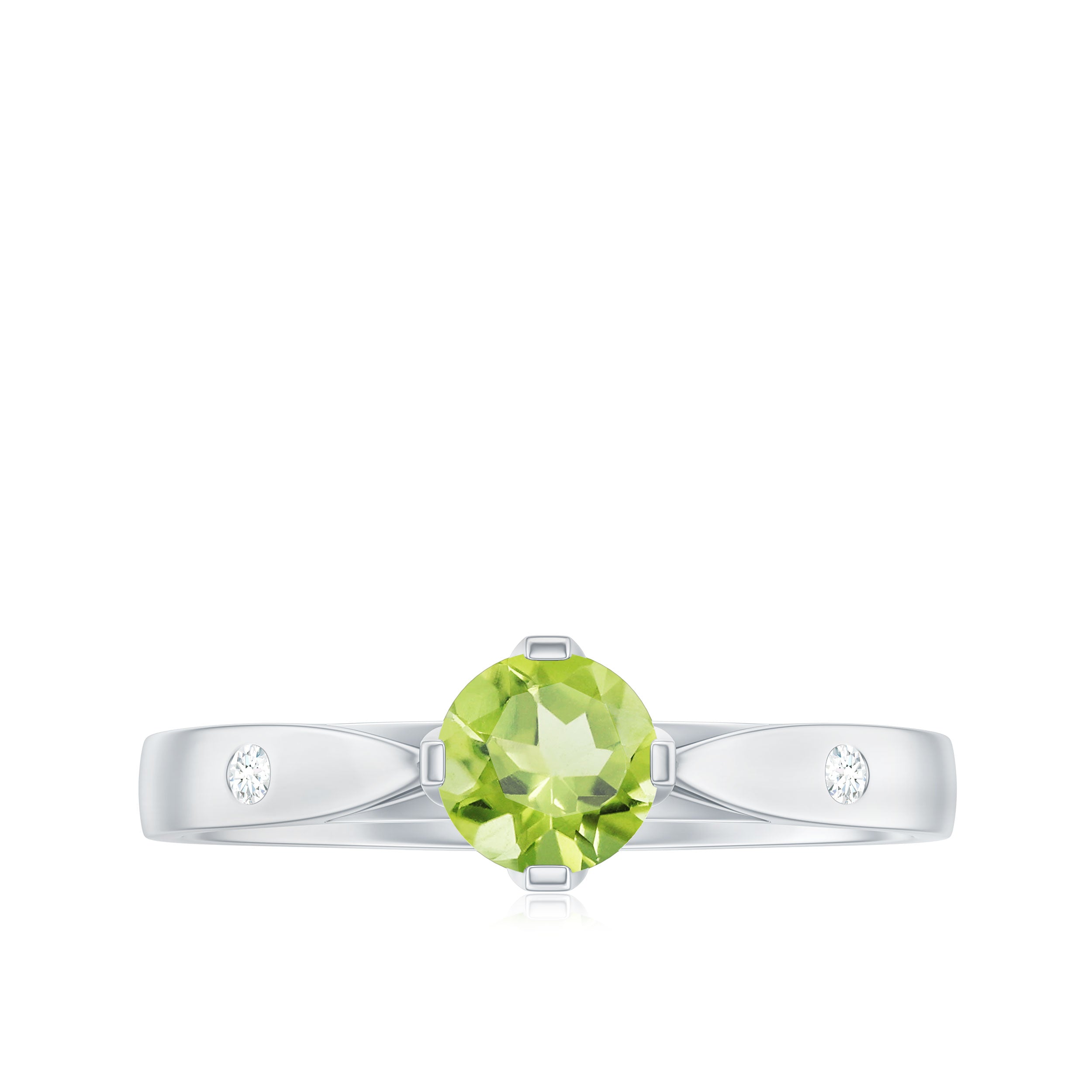 Floral Set Peridot Solitaire Ring with Diamond Peridot - ( AAA ) - Quality - Rosec Jewels