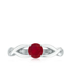 Natural Ruby Solitaire Ring in Crossover Shank Ruby - ( AAA ) - Quality - Rosec Jewels