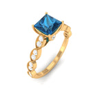 Princess Cut London Blue Topaz Solitaire Ring with Diamond Side Stones London Blue Topaz - ( AAA ) - Quality - Rosec Jewels