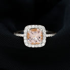 Real Morganite Engagement Ring with Diamond Halo Morganite - ( AAA ) - Quality - Rosec Jewels