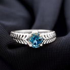 Round London Blue Topaz Solitaire Ring in Cut Out Work London Blue Topaz - ( AAA ) - Quality - Rosec Jewels