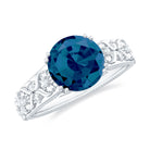 Solitaire London Blue Topaz Flower Engagement Ring with Diamond London Blue Topaz - ( AAA ) - Quality - Rosec Jewels