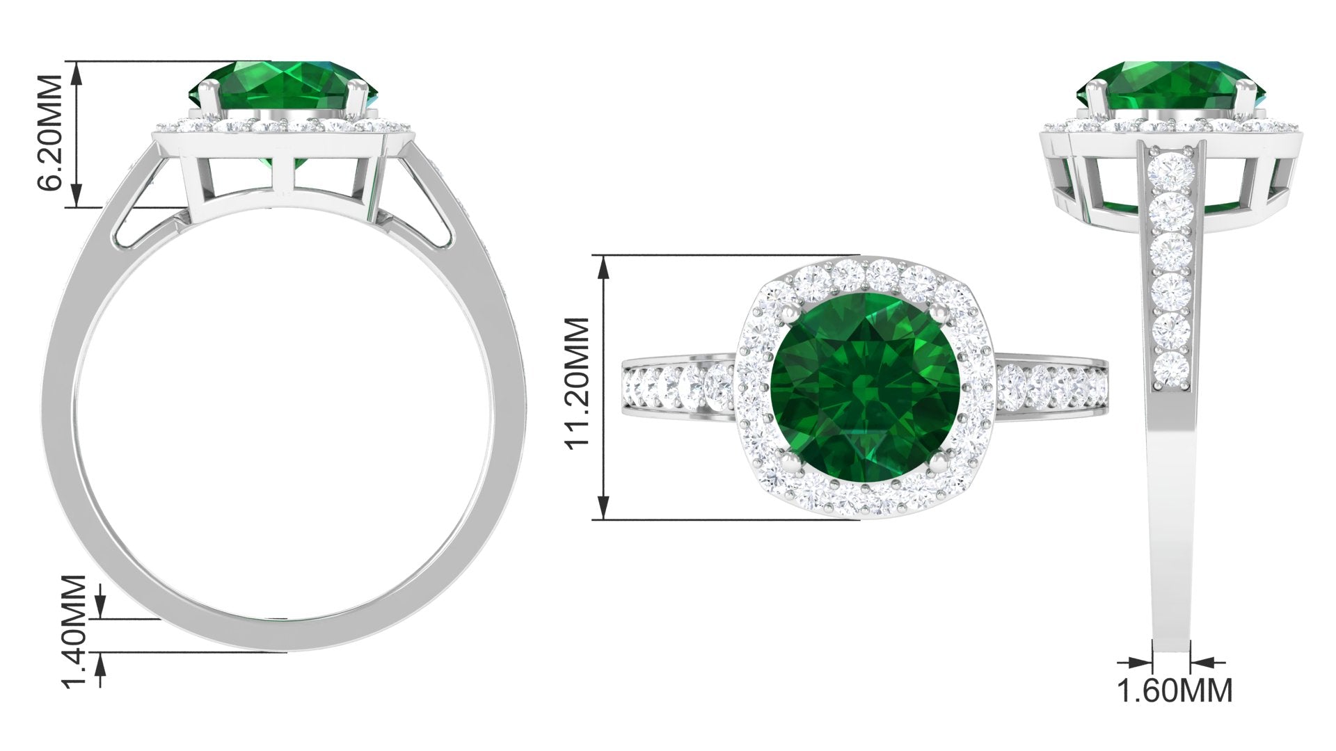 Rosec Jewels-Lab Grown Emerald and Diamond Classic Halo Engagement Ring