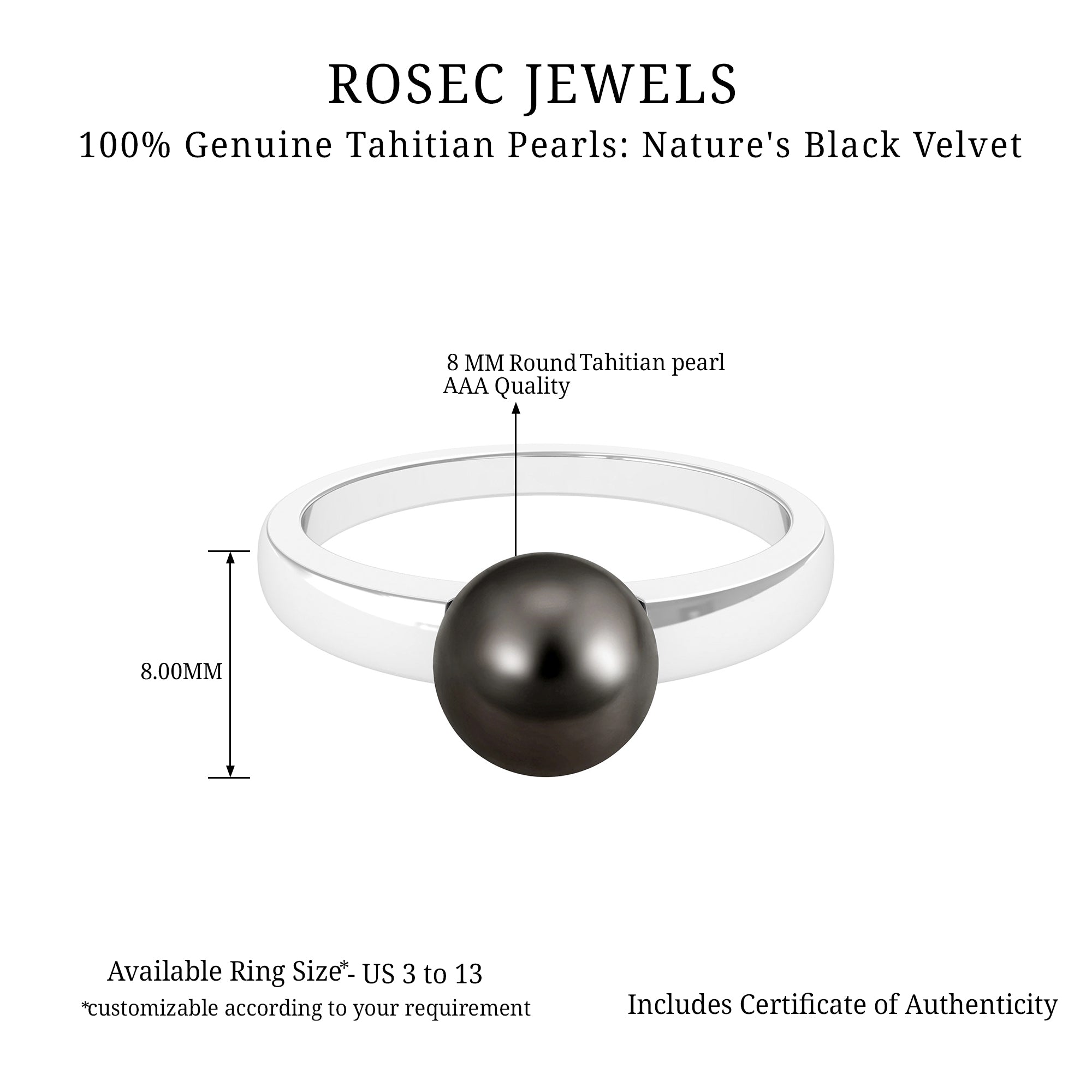 4.50 CT Tahitian Pearl Solitaire with Simple Gold Ring Tahitian pearl - ( AAA ) - Quality - Rosec Jewels