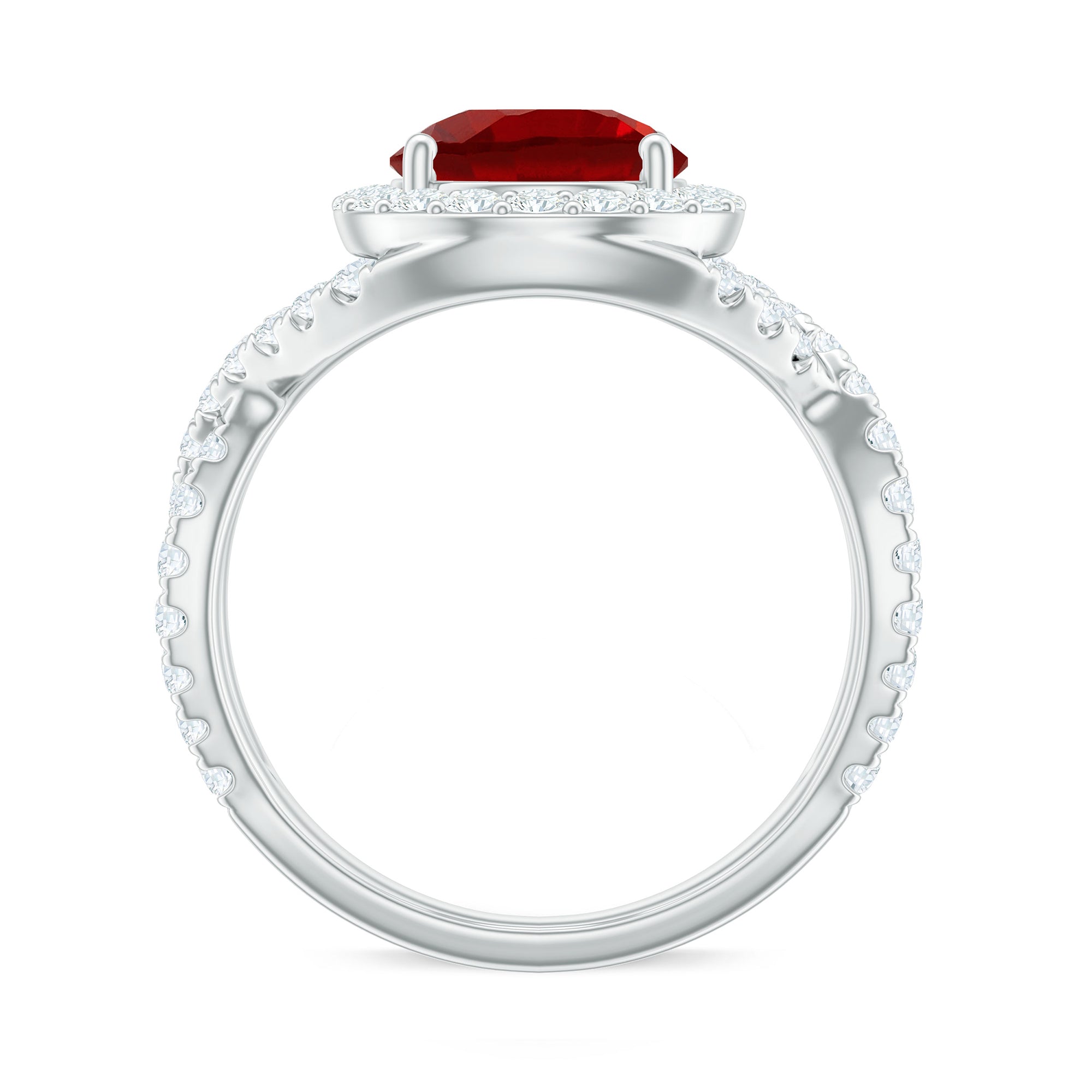 Classic Created Ruby Crossover Engagement Ring with Moissanite Accent Lab Created Ruby - ( AAAA ) - Quality - Rosec Jewels
