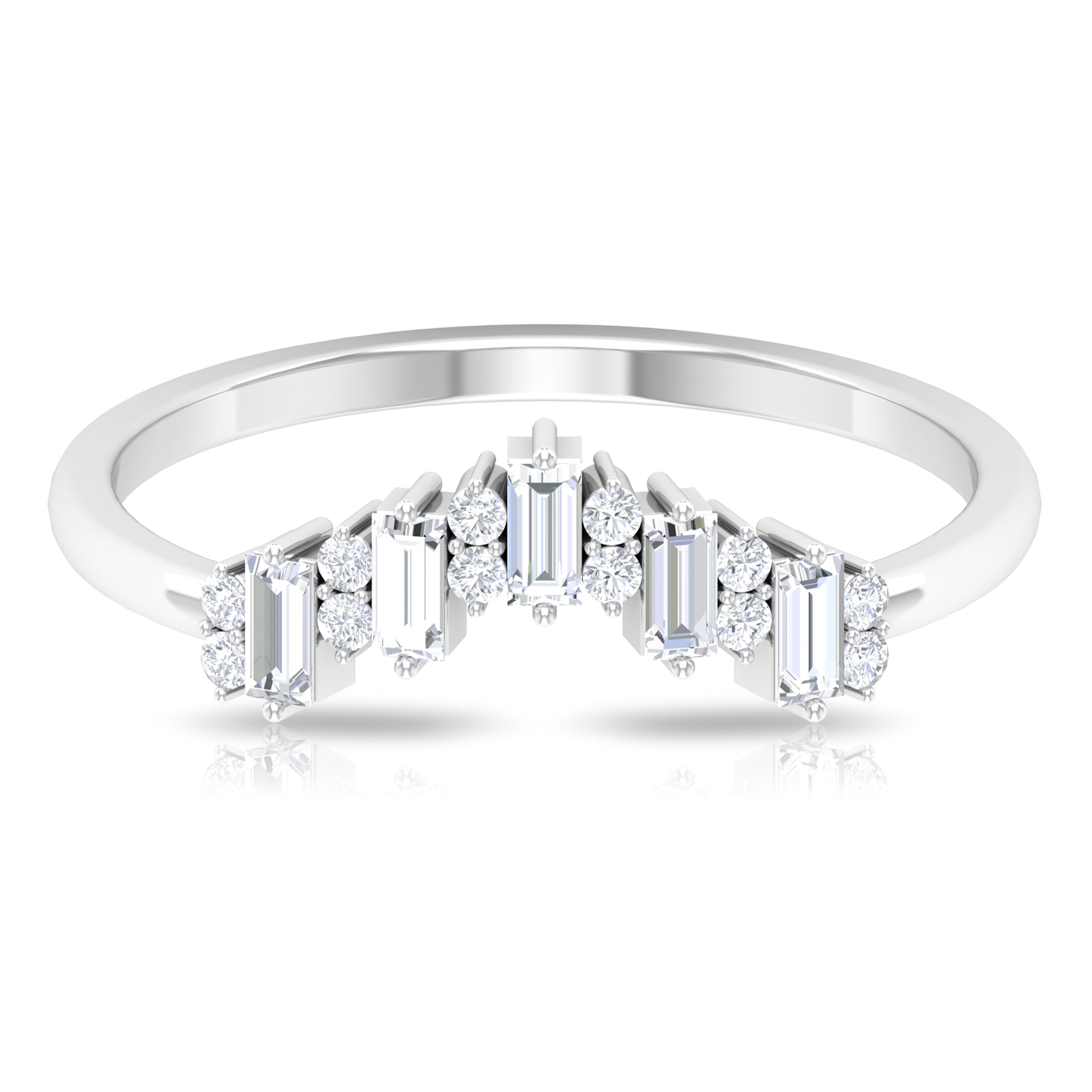 1/2 CT Baguette and Round Cut Moissanite Chevron Stackable Ring Moissanite - ( D-VS1 ) - Color and Clarity - Rosec Jewels