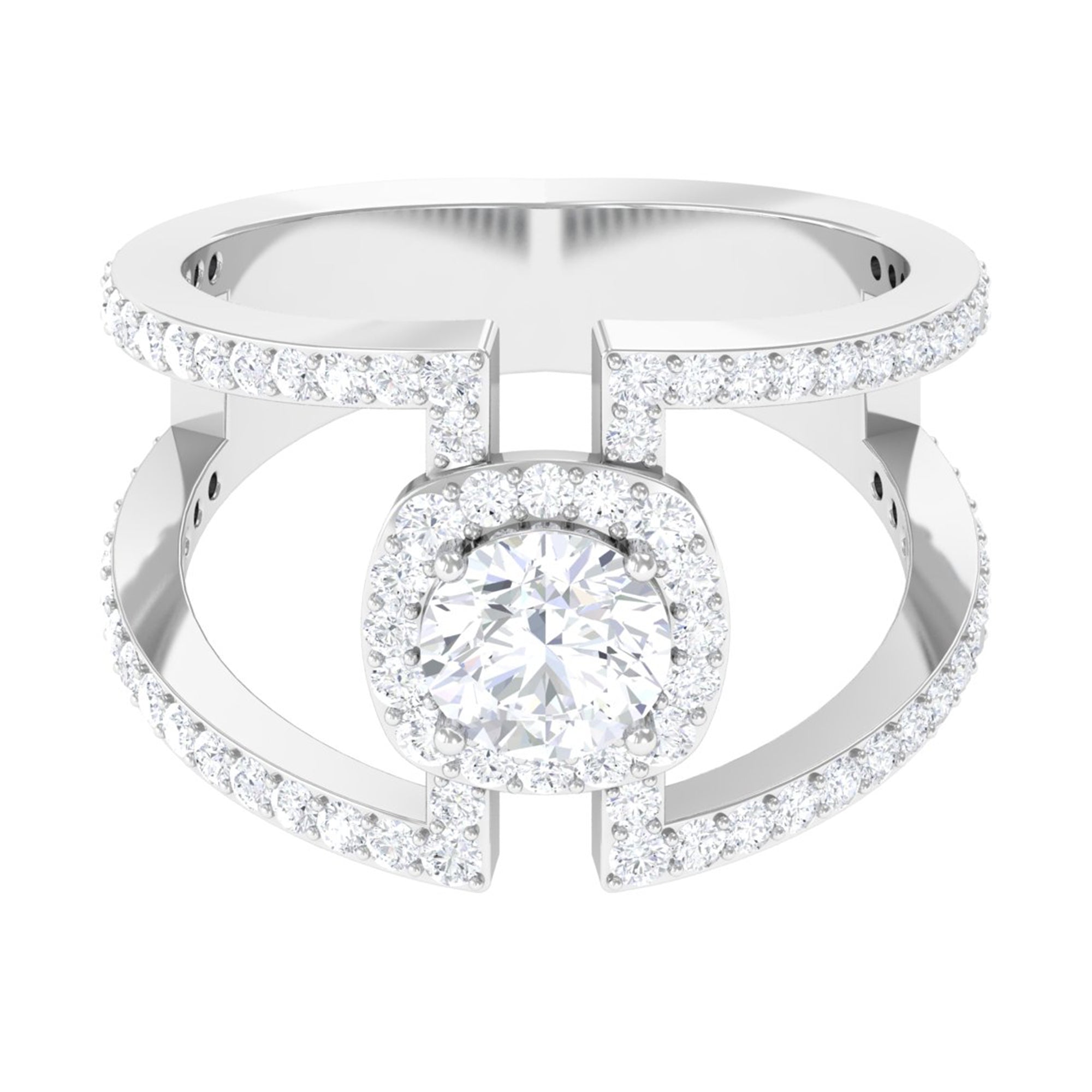 2 CT Moissanite Designer Double Band Ring in Gold Moissanite - ( D-VS1 ) - Color and Clarity - Rosec Jewels