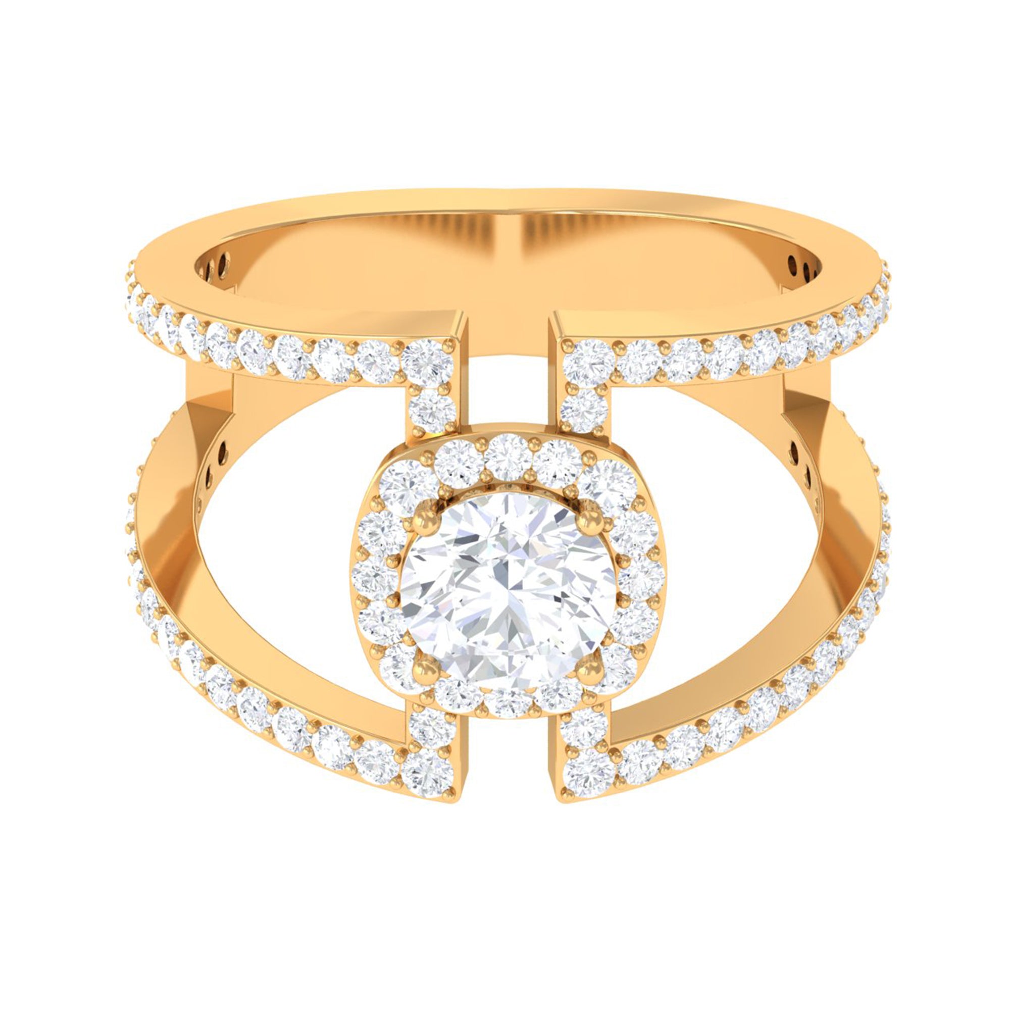 2 CT Moissanite Designer Double Band Ring in Gold Moissanite - ( D-VS1 ) - Color and Clarity - Rosec Jewels