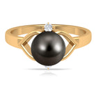 Genuine Tahitian Pearl Solitaire Split Shank Engagement Ring with Diamond Tahitian pearl - ( AAA ) - Quality - Rosec Jewels