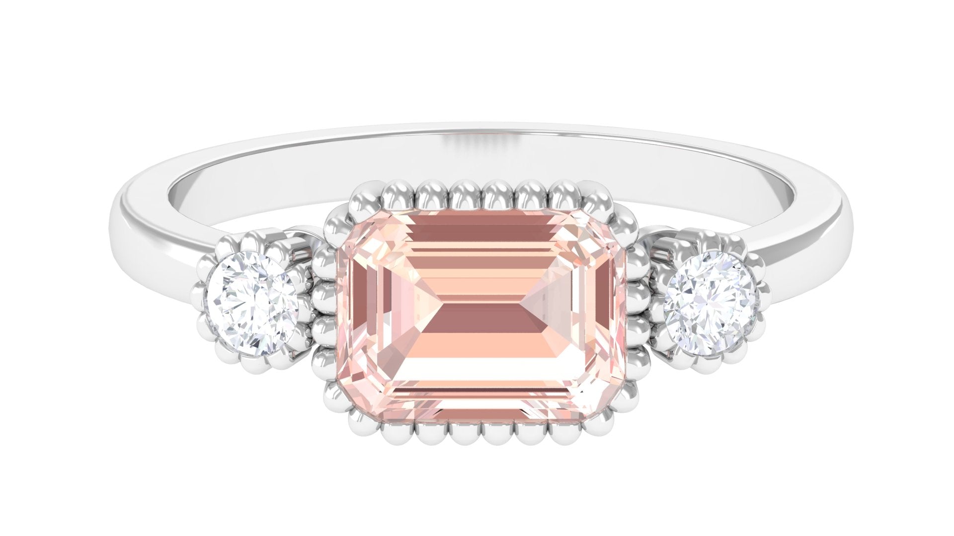 Bezel Morganite East West Engagement Ring with Diamond Morganite - ( AAA ) - Quality - Rosec Jewels