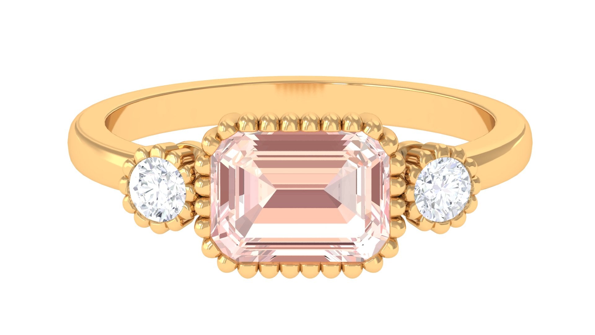 Bezel Morganite East West Engagement Ring with Diamond Morganite - ( AAA ) - Quality - Rosec Jewels