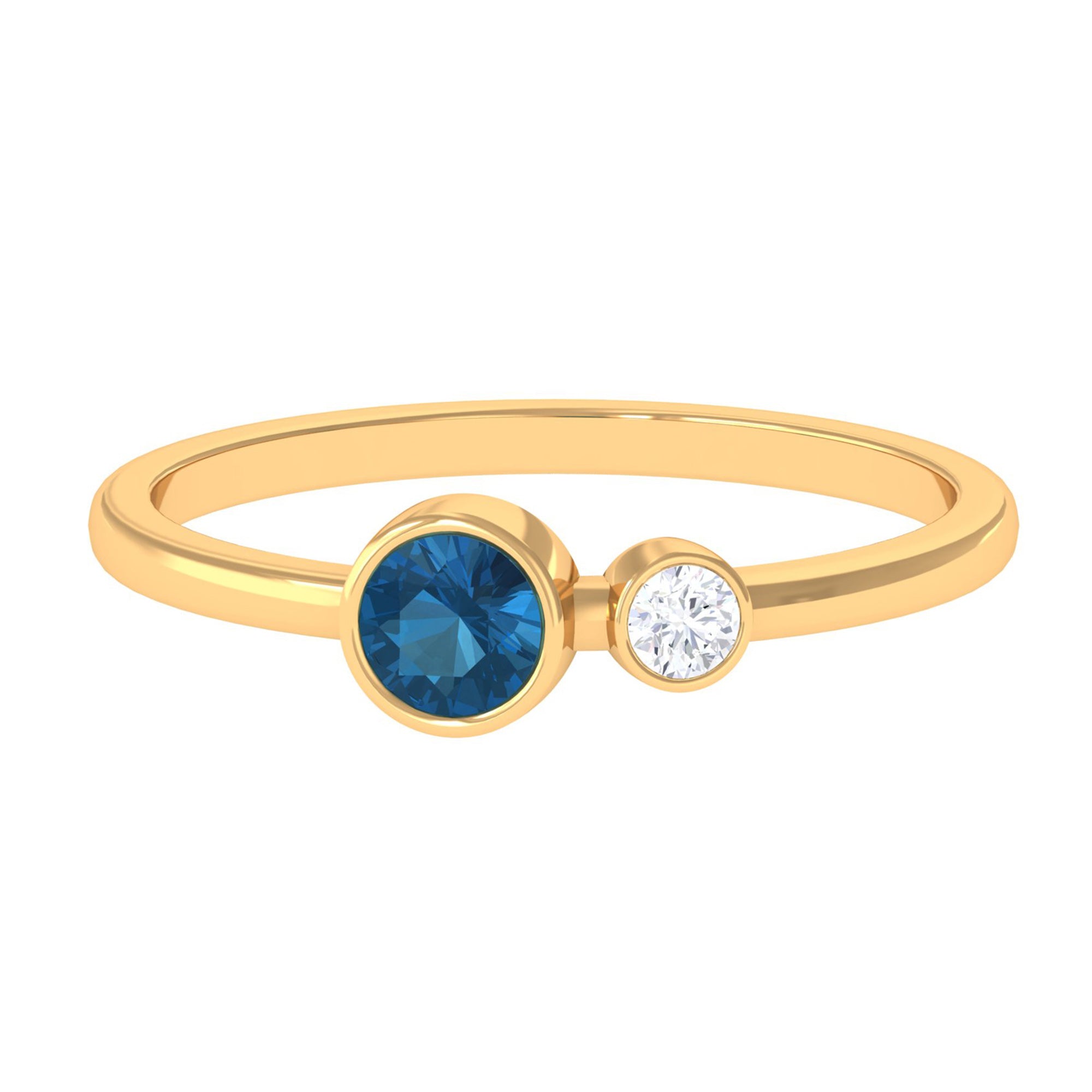 Moi et Toi London Blue Topaz and Moissanite Two Stone Minimal Ring London Blue Topaz - ( AAA ) - Quality - Rosec Jewels