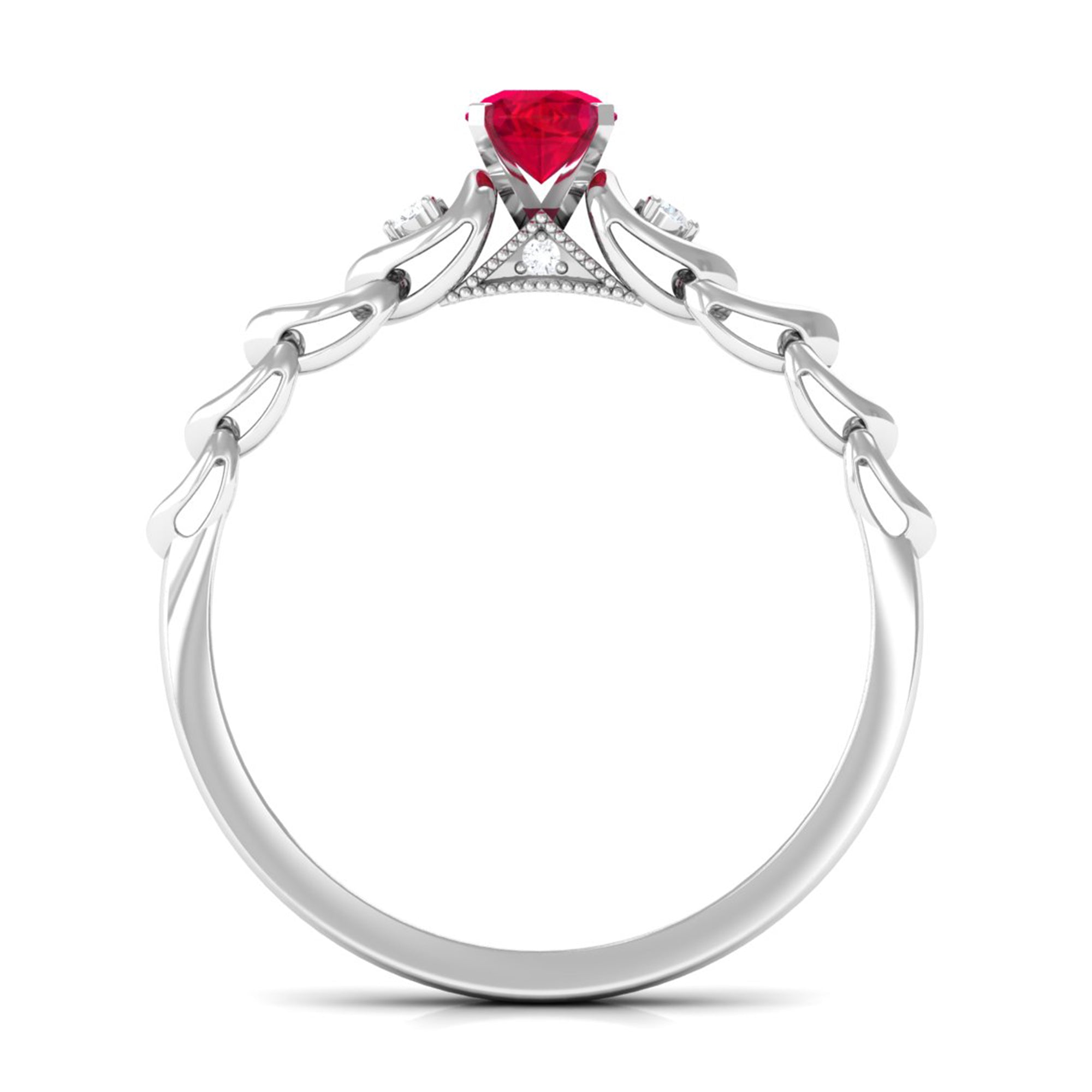 Lab Grown Ruby Designer Promise Ring with Diamond Lab Created Ruby - ( AAAA ) - Quality - Rosec Jewels