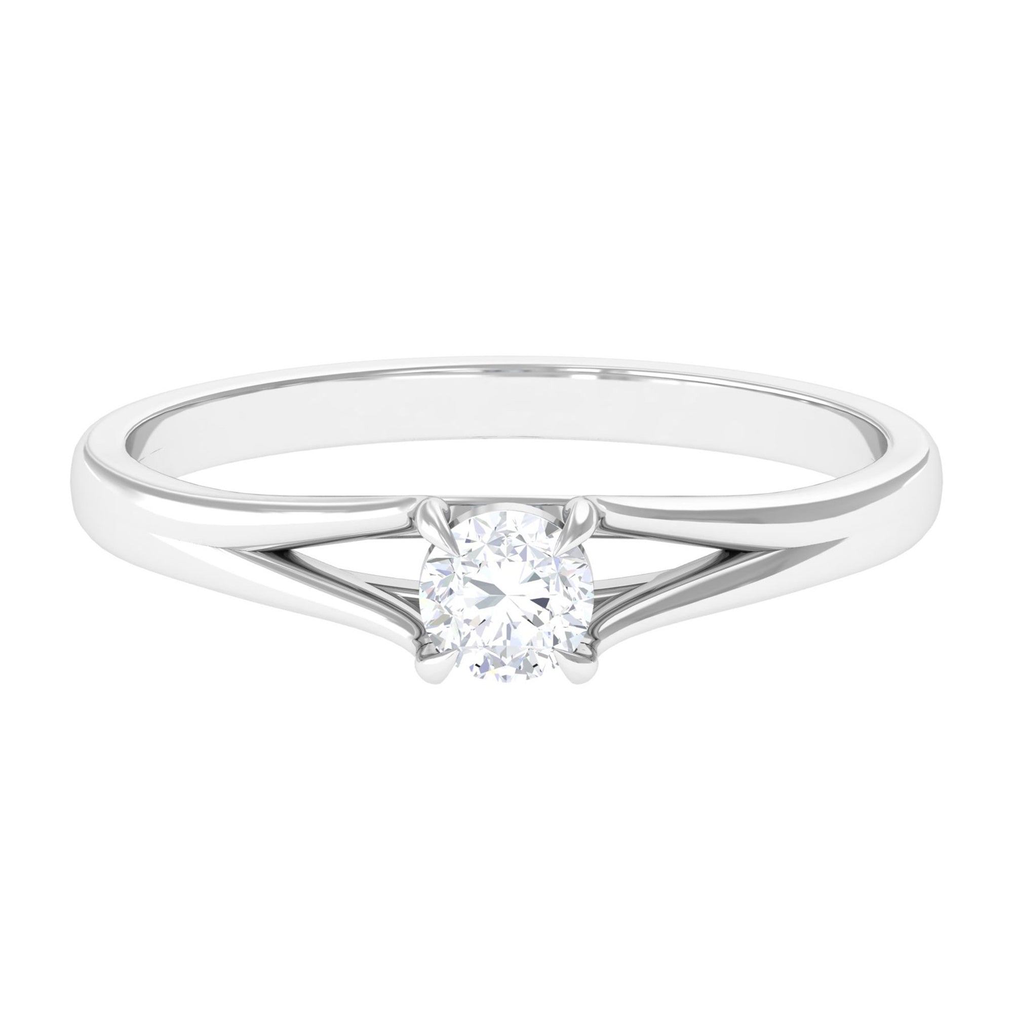 4 MM Diamond Solitaire Ring with Split Shank in Claw Setting Diamond - ( HI-SI ) - Color and Clarity - Rosec Jewels