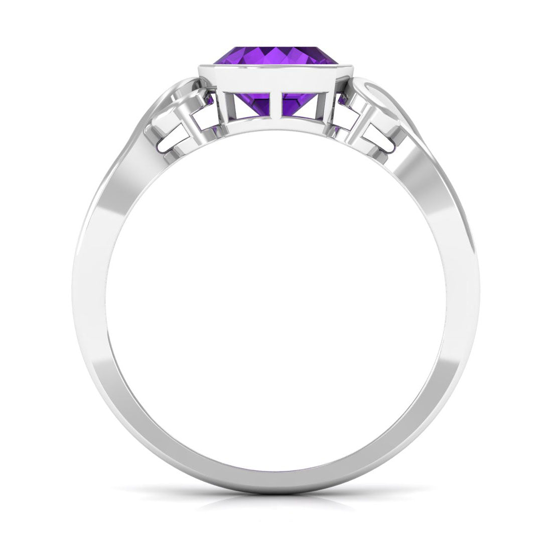 2 CT Vintage Inspired Cushion Cut Amethyst Solitaire Ring Amethyst - ( AAA ) - Quality - Rosec Jewels