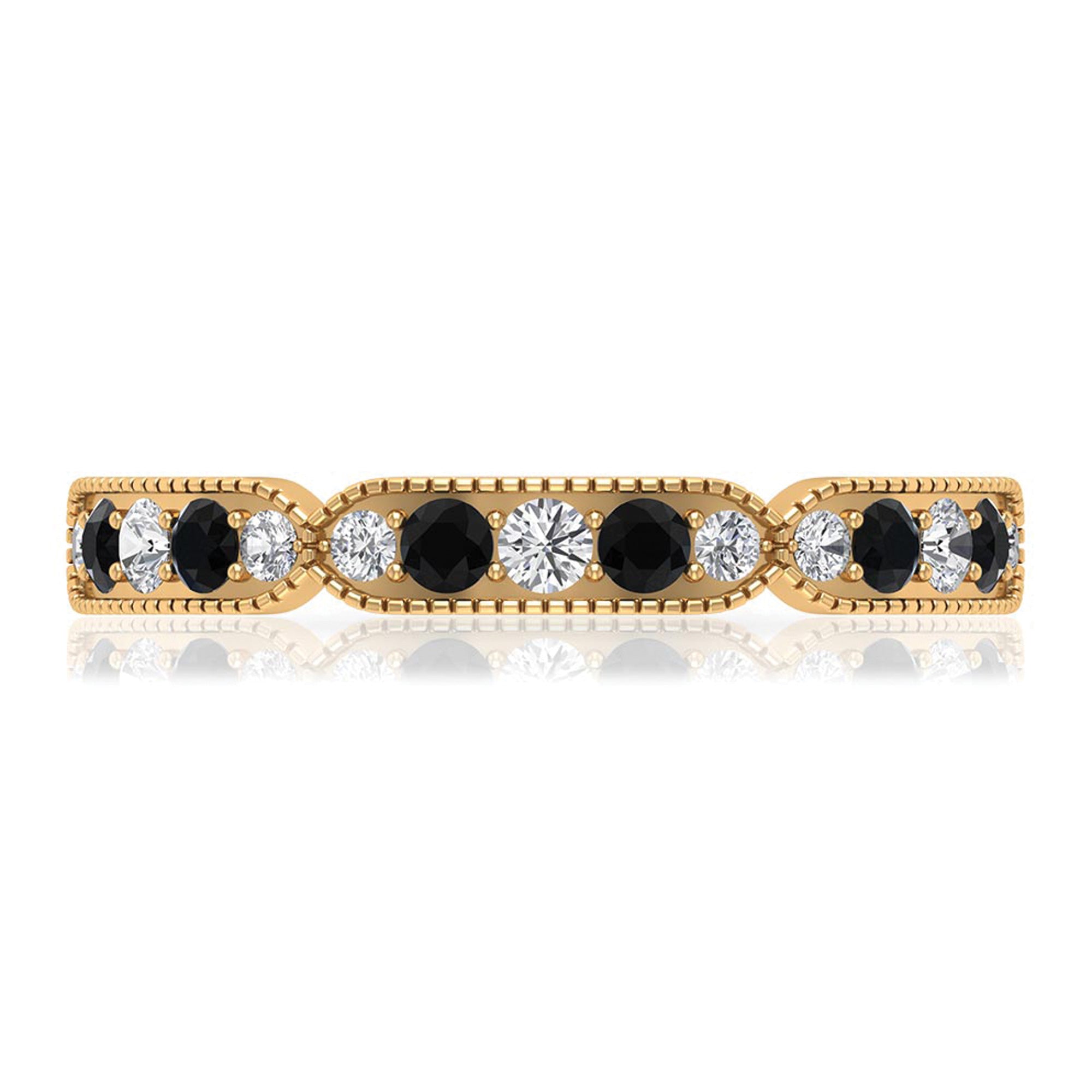 1.75 CT Black Onyx and Diamond Band Ring with Milgrain Details Black Onyx - ( AAA ) - Quality - Rosec Jewels