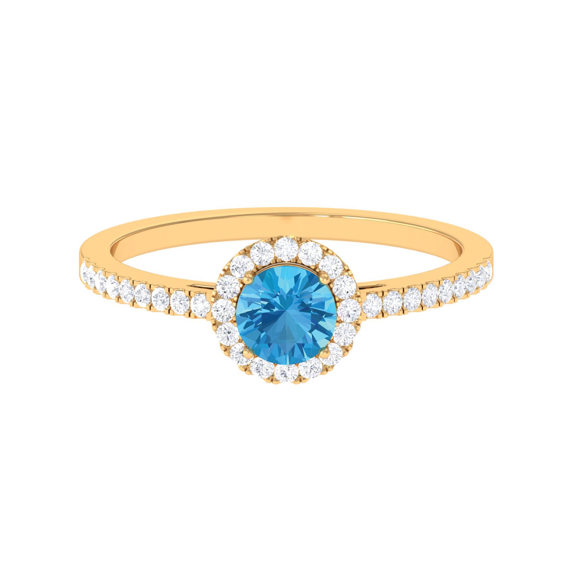 1 CT Swiss Blue Topaz Solitaire Ring with Diamond Accents Swiss Blue Topaz - ( AAA ) - Quality - Rosec Jewels